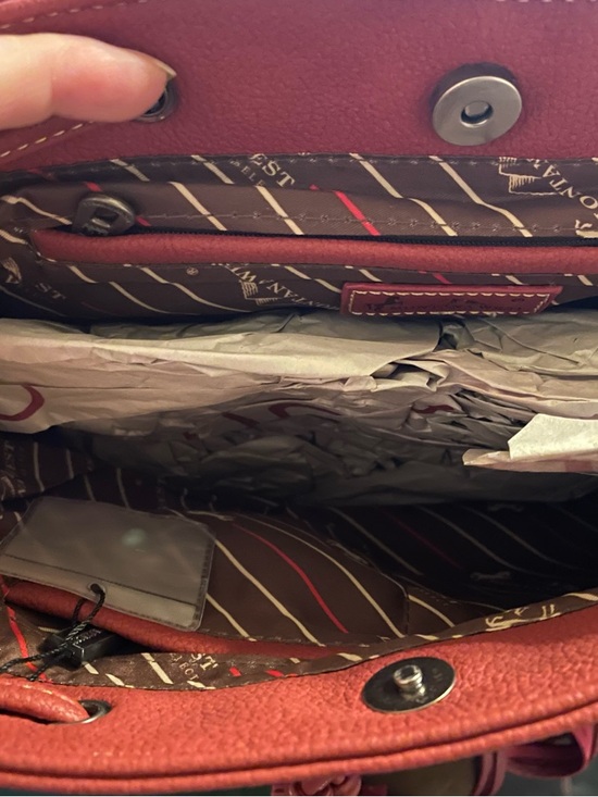 Montana West Red Leather Fringe Backpack with Turquoise Accent and Studs - Picture 4 of 9